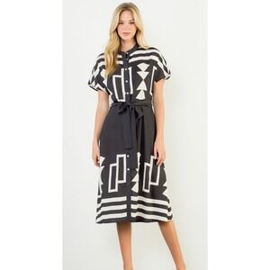 THML Miriam Dress S Black White Geometric Button Front Maxi NWT
